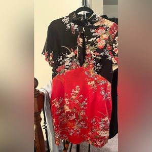 Floral Print satin cutout bodycon dress